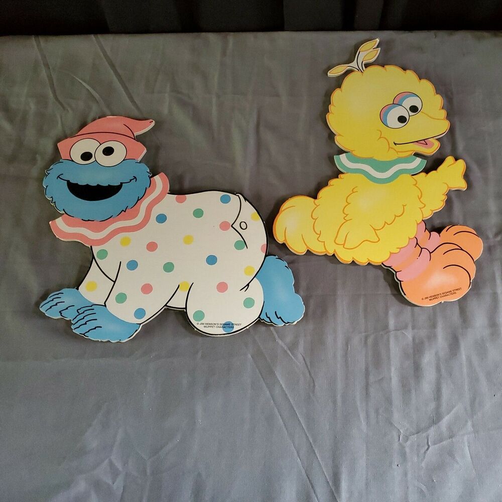 Set of 2 Vintage Sesame Street Muppet Baby Cardboard thick Nursery Wall Hanging